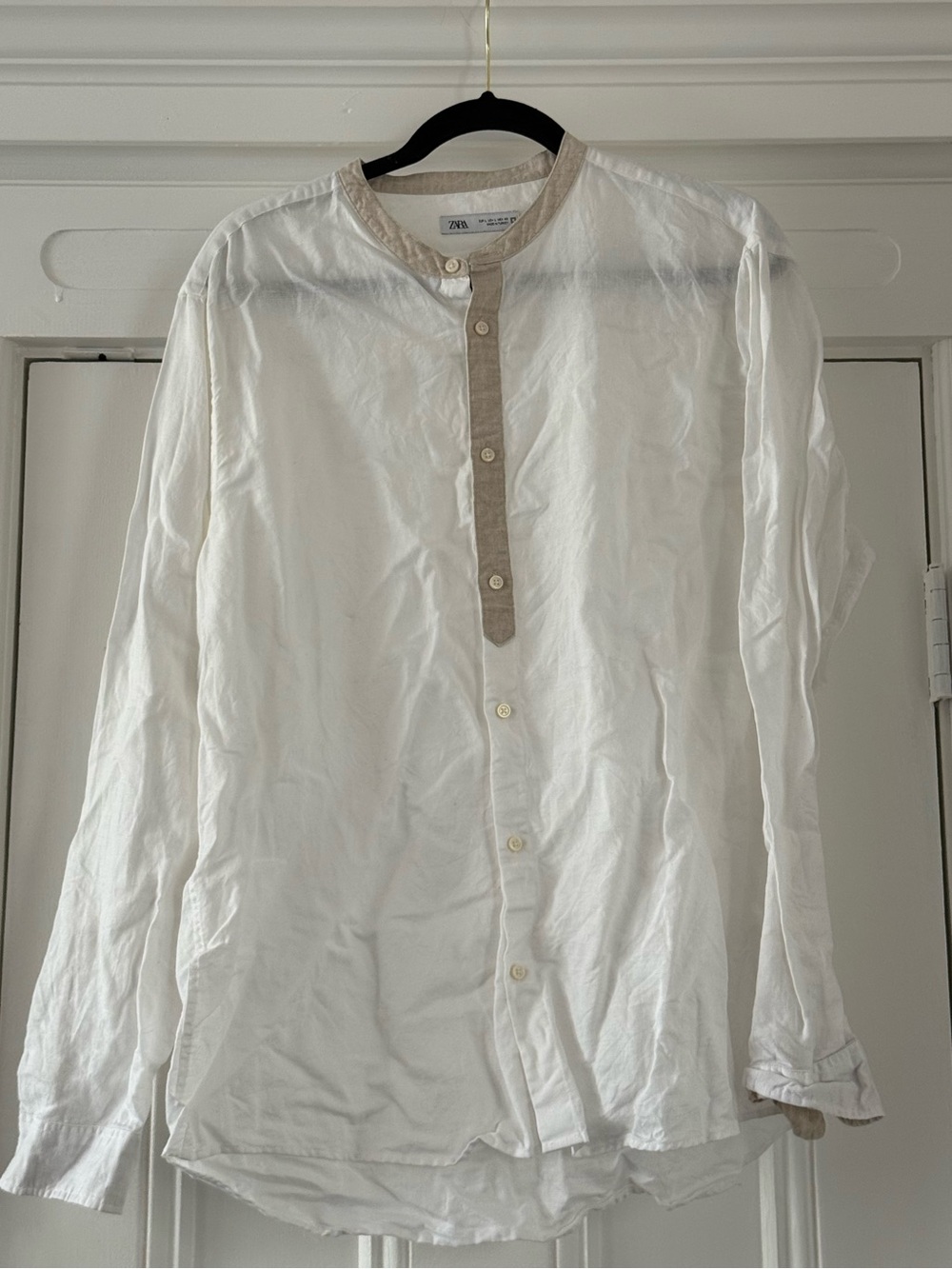 Zara Mens White Long-Sleeve Relaxed Fit Button Down